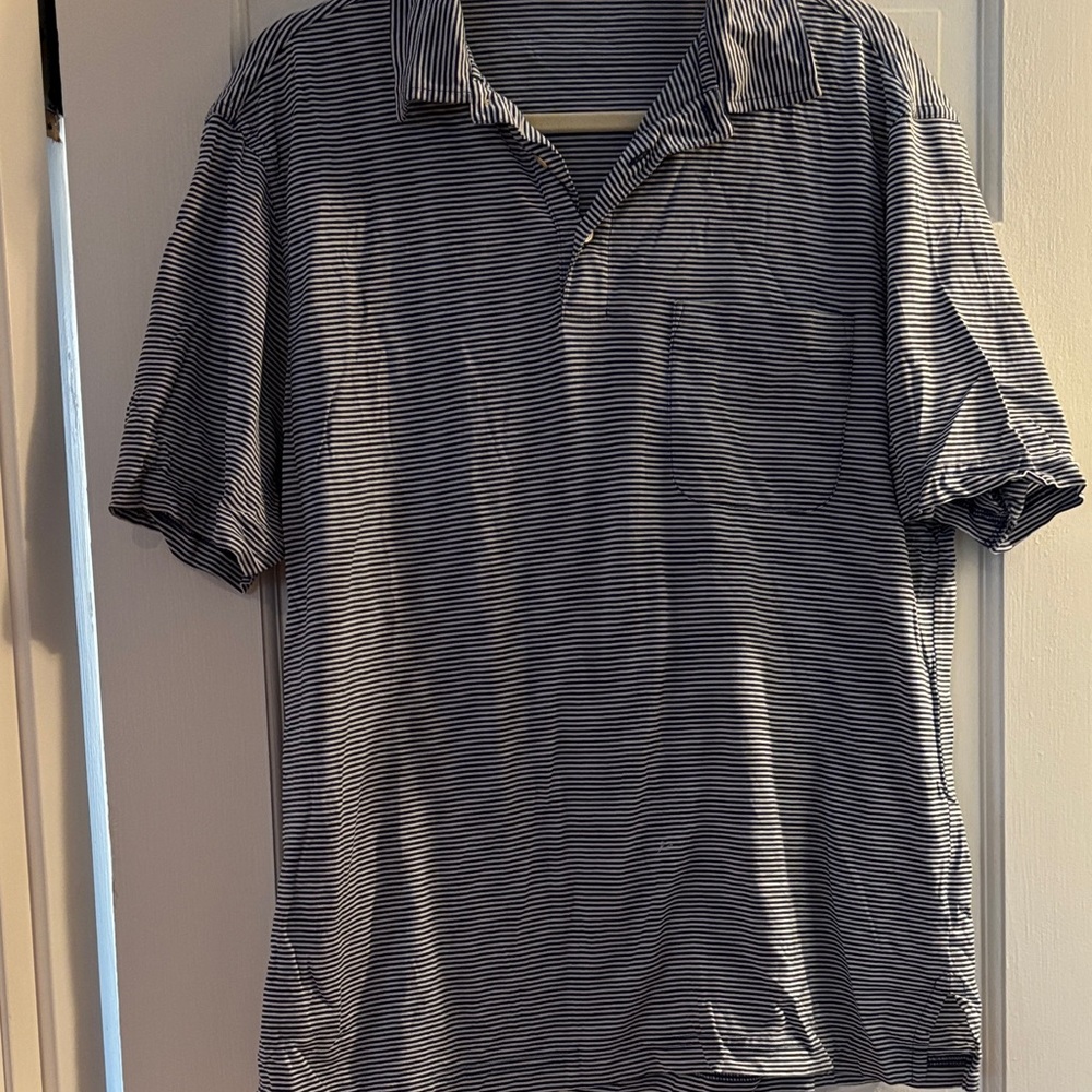 J. McLaughlin Navy and White Striped Polo Shirt